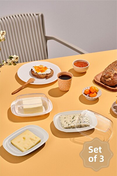 Vienev White Set of 3 - Breakfast Storage Container with Clear Lid