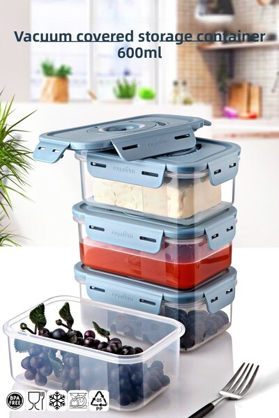 Nandy Home Set of 4 600ml Vacuum Storage Container with Lid Can Be Used in Microwave and Freezer