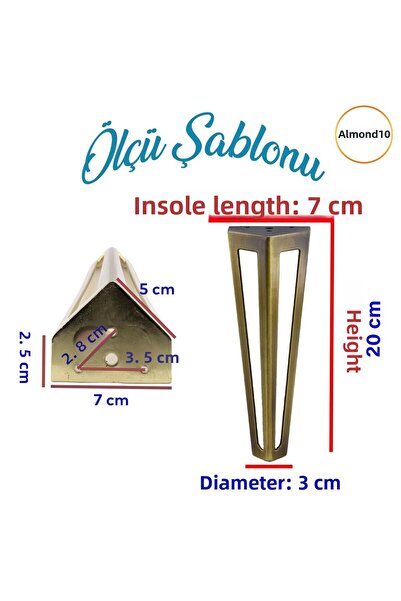 Badem10 Ovit Metal Antique Yellow 20 cm Furniture Armchair Sofa Console Tv Unit Riser Leg Feet 4 Pieces