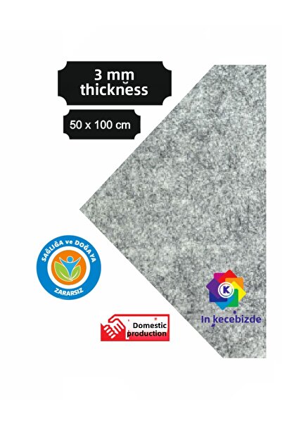KeçeBizde KIRCILLI غطاء سميك رمادي 3 مم مقاس 50 × 100 سم