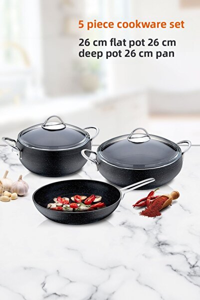CVS DN 20025 5 Piece Cast Iron Granite Casserole Cookware Set