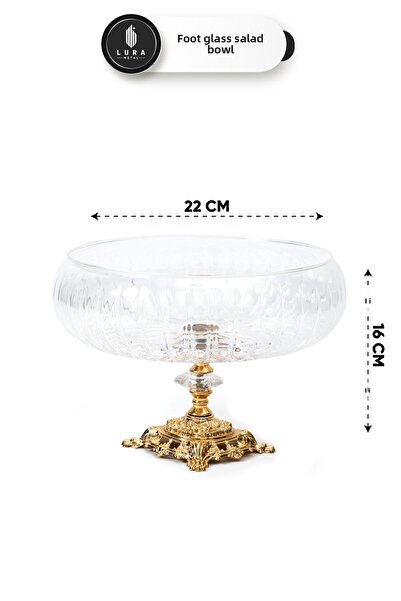 Skygo Handmade Gold Glass Salad Bowl with Legs – Large Size – Stylish Presentation and Tableware Decoration