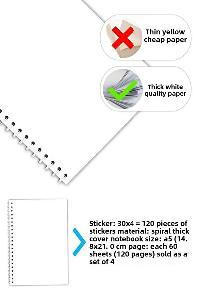 Copyrite مجموعة مكونة من 4 قطع من ملصقات الكمبيوتر المحمول غير المبطنة - 21X14,8 سم 60 ورقة (مجموعة دفتر التخطيط الخاصة بي)