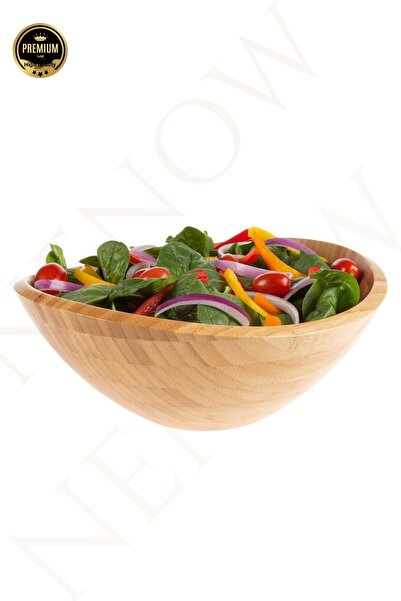 NEWNOW وعاء سلطة بيضاوي من الخيزران، وعاء عميق من الخيزران