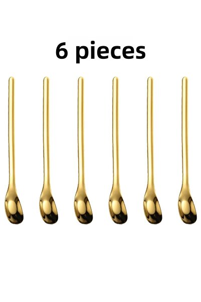 Chavin 6Pcs 15.5cm Gold Coffee Latte Fruit Juice Cocktail Bartender Spoon - 304 Steel Cin942