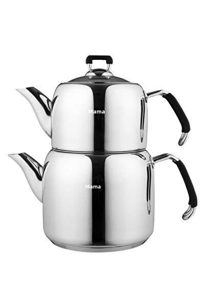 Mamma Gray Fiore Maxi Size Silicone Handle Steel Teapot Set Stainless Steel