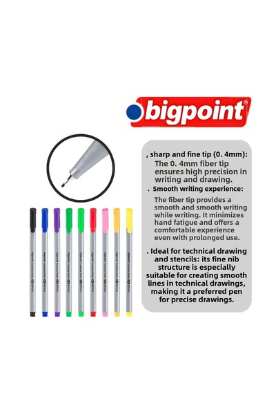 Bigpoint |   Color Fineliner Set, 0.4 mm Fiber Tip - Odorless Water-Based Drawing Pencil, 10 Colorful Se