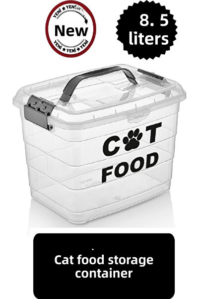 DEEMBRO Cat Food Storage Container Average Take 4 kg of Food Transparent Side-Locked Must Hold over 8.5 Lt