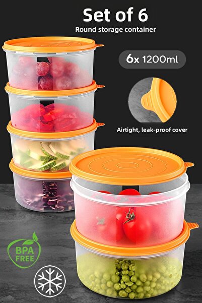 Meleni Home Orange Round Food Storage Set of 6 - Food Organizer Container 6X1200Ml
