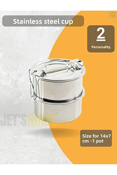 Jet's Home 2-Piece Lunch Box 14x7 cm Food Carrying Container Stainless Steel No:2