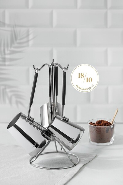 Nehir Everest 4 részes rozsdamentes acél kávéskanna készlet állvánnyal