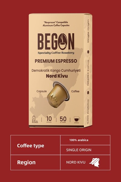 BEGON Nord Kivu Nespresso Compatible Aluminum Capsule Coffee Premium Espresso - 10 Pieces