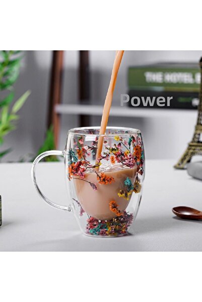 STLIFE Double Glazed Double Walled Borosilicate Glass Cup Organic Floral Cup Gift Mug for Lover