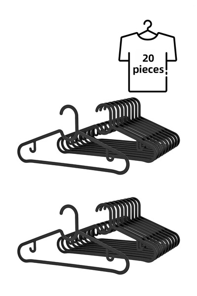 Heredot 20 τεμάχια πλαστικές κρεμάστρες μαύρες για ρούχα πουκάμισα παντελόνια...