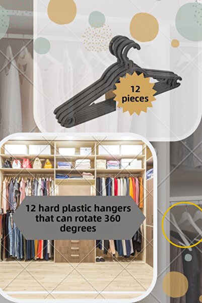 PONÇİK STORE 12 bucăți 37 cm cu cap rotativ pentru agățat haine, rotativ la 3...