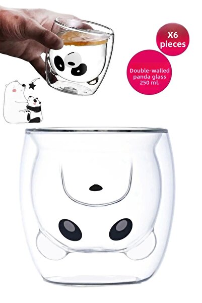 Rosemor كوب باندا مزدوج الجدار مكون من 6 قطع، كوب ماء حليب وشاي وقهوة، سعة 25...