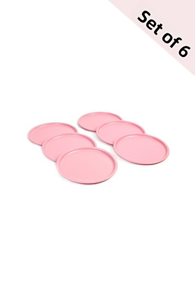 kitchen trend 6 Pieces 22 Cm Powder Pink Metal Round Tea, Coffee, Pastry, Serving Tray