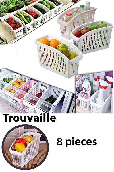 Trouvaille 8 قطع منظم داخلي للثلاجة، سلة فواكه نباتية، مطبخ، حمام، منظم تحت الخزانة