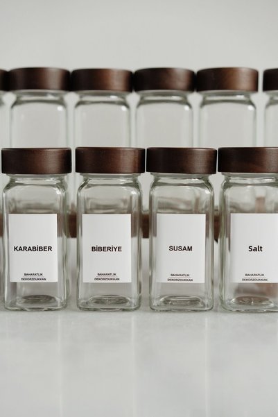 Dekorzdükkan 12-Piece Acacia Spice Bowl Set with Lid (25 Labels)