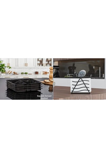 YÜCEKAYA TİCARET مجموعة تقديم الخدمة، حامل الخبز + حامل المناديل، معدن مقاوم ...