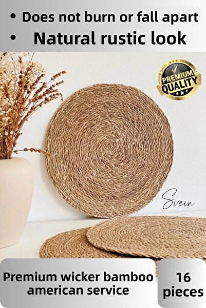 Svein Σετ 16 τεμαχίων Premium Στρογγυλά Ψάθινα Μπαμπού Αμερικάνικα Πλεκτά Πιά...