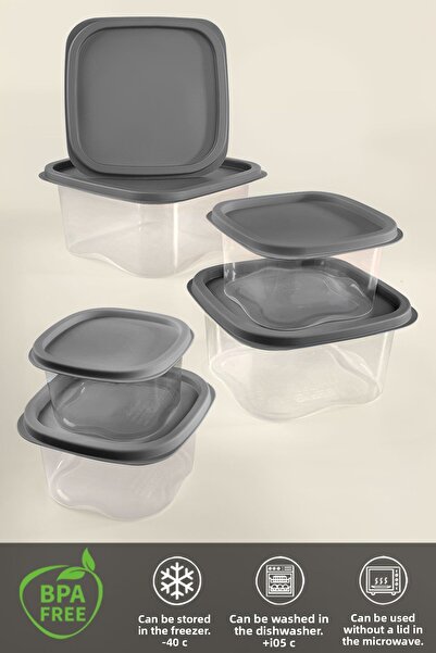 Meleni Home Anthracite Square Food Storage Set of 17 - Suitable for Microwave Deep Freezer
