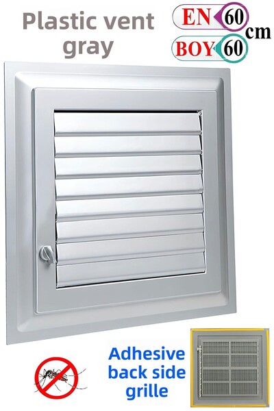 Badem10 Menfez Baie WC Toaletă Ventilare Obturator Plastic Gri 60x60 CM