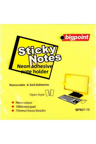 Bigpoint ورق ملاحظات لاصق 75 × 75 مم أصفر نيون Bp807-15 (عبوة من 12 قطعة)