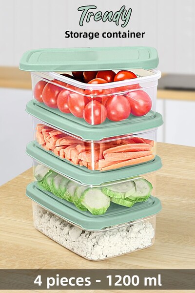 Meleni Home حاوية تخزين مستطيلة الشكل سعة 1200 مل باللون الأخضر - منظم منظم ل...