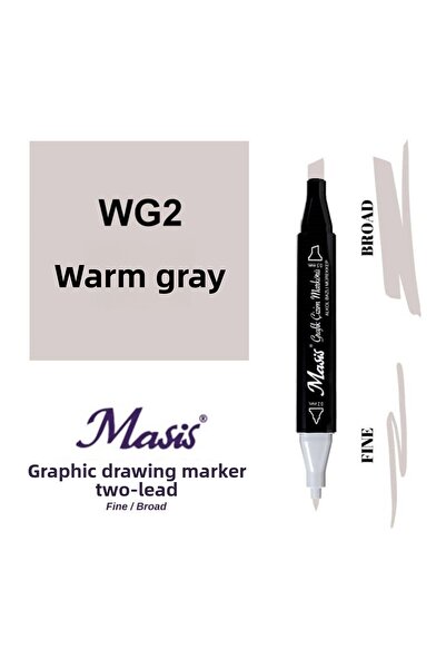 Masis قلم رسم رسومي ذو طرفين باللون الرمادي الساخن WG2