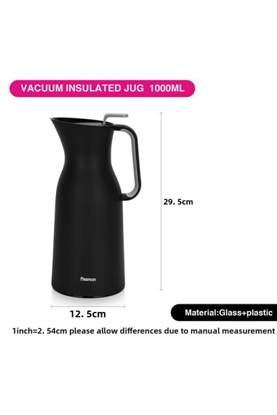 Fissman Vacuum Insulated Flask 1000 ml Black with Pink Glass Liner