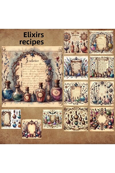 Pink Swan Craft Vintage 12 bucăți poțiuni și rețete - Scrapbook Bullet Journa...