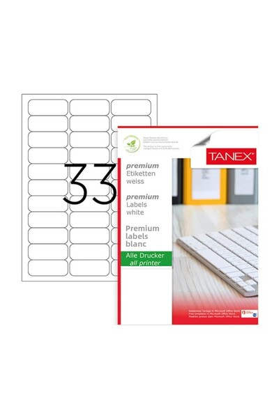Tanex Αυτοκόλλητο λέιζερ 100 φύλλα 63,5x25,4 mm Ετικέτα εκτυπωτή λέιζερ