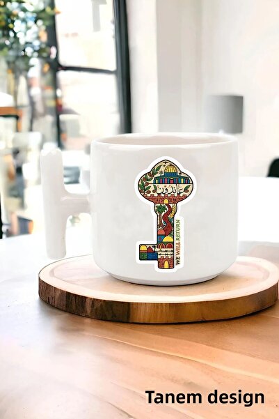 Tanem Tasarım كوب تي شيرت فلسطين مطبوع بتصميم - كوب غازيا وكودوس ماسكيد-آي أكسا