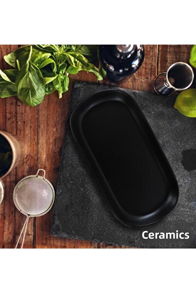 Keramika 28 cm Wide Black Matte Boat Noyan - 956 A
