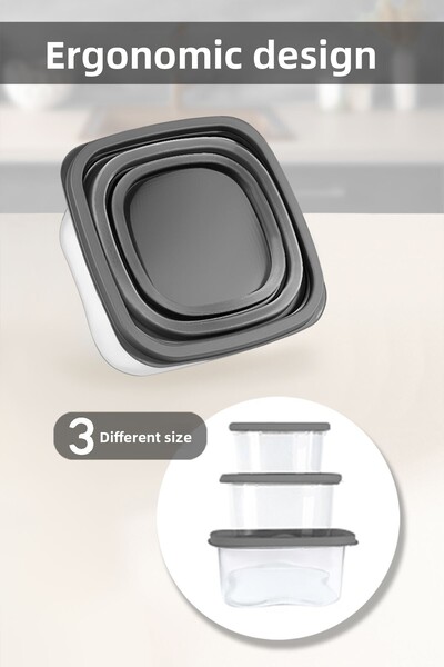 Meleni Home Anthracite Square Food Storage Set of 17 - Suitable for Microwave Deep Freezer