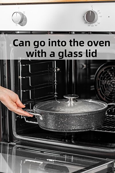 FİTHOME 3-Piece Glass Lid Can Enter The Oven Granite Casting Pan Set 18-20-22 CM