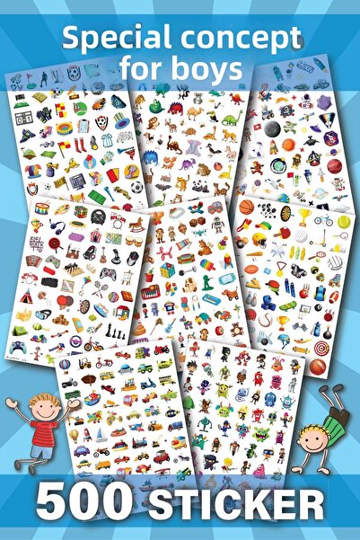 NeoPrint مجموعة ملصقات للأولاد مكونة من 500 قطعة - دفتر ملاحظات مدرسي ممتع وك...
