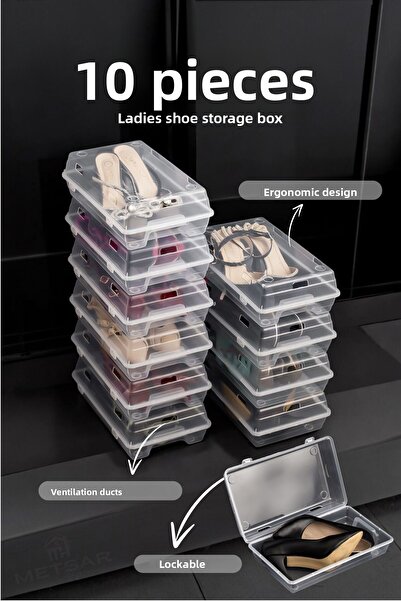 Metsar Home Διαφανές κουτί αποθήκευσης γυναικείων παπουτσιών 10 τεμαχίων – Στοιβαζόμενος οργανωτής με τρύπες αέρα