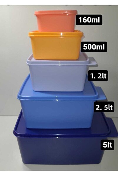 Tupperware Square Storage Container 5-Piece Multi-Purpose Box Colorful 160-500-1.2-2.5-5l