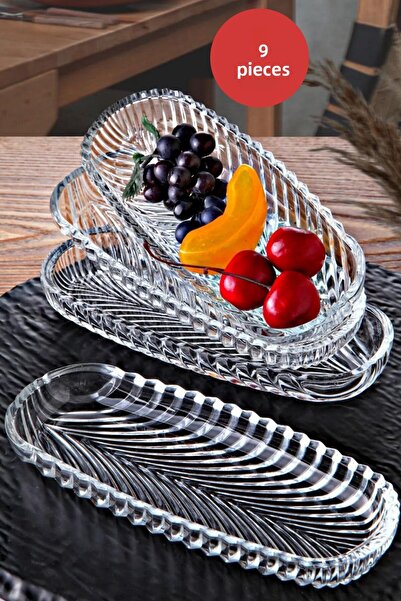 ORTAKÖY CENNETİ 6 Pieces Glass Breakfast & Cookie Plate, Glass Boat Bowl 20 cm