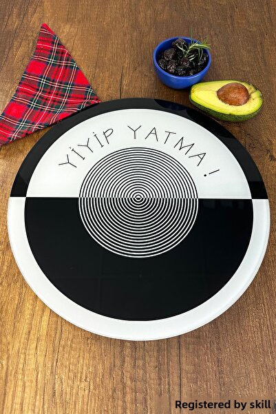 Decorita Glass Diet Plate| Glass Presentation Plate| Eat and Sleep| Diameter 32cm