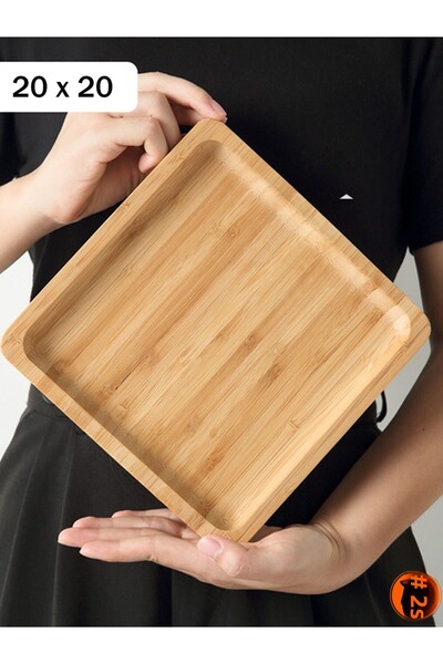 ERKUGO Bamboo Square Serving Plate - 1 Piece, Serving Set (20x20 Cm)