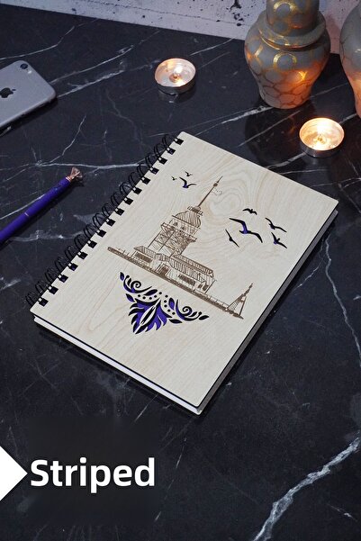 markcat Maiden's Tower Themed Lined Wooden Cover Notebook - Agenda and School Notebook (A5 - 120 Pages)