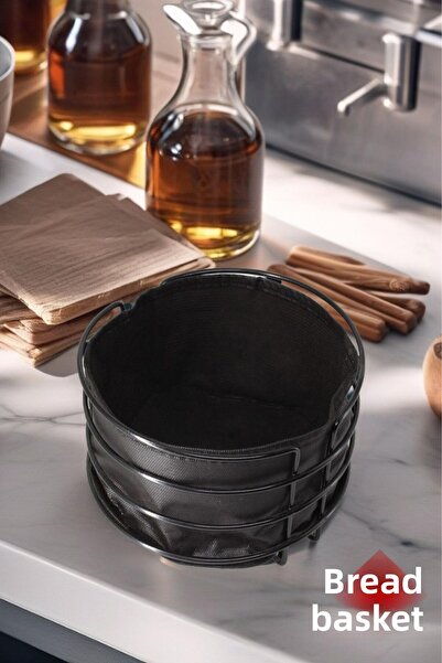 Open Home Concept Round Metal Black Bread Basket - Striped, 1 Piece