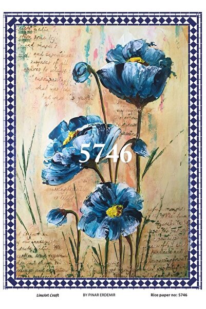 LİNEART 5746 نموذج زخرفة نحاسية منقوشة بالزهور الزرقاء - 30x42