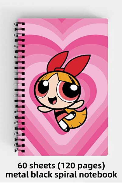 Anime Marketi دفتر Powerpuff Girls Blossom ذو غلاف صلب مقاس A5 حلزوني 120 ورقة
