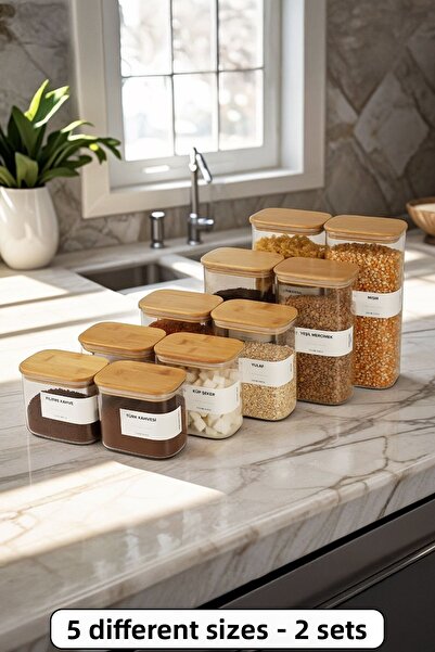 color house طقم من 2 مقاس 5، وعاء تخزين مستطيل فاخر من الخيزران بغطاء من زجاج...