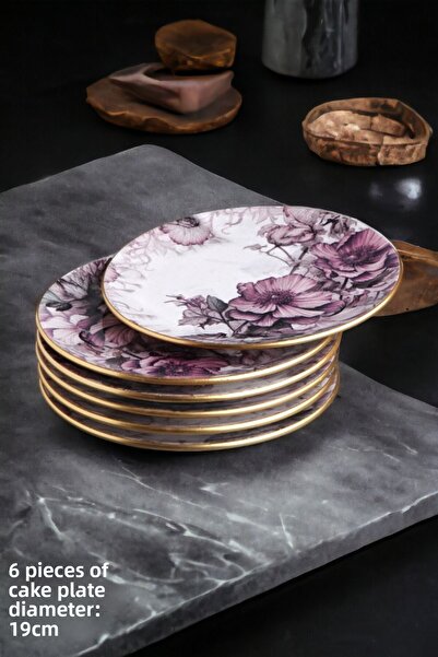 Pinkev مجموعة أطباق تقديم حلوى الكيك السيراميكية المكونة من 6 أشخاص من بيتونيا