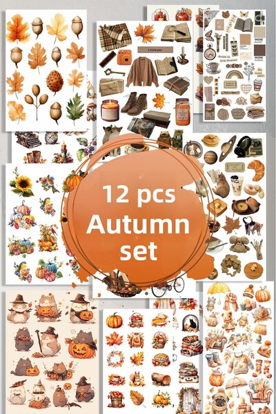 LiyaCraft Set of 12 Super Autumn Themed Stickers Suitable for Planner Agenda ...